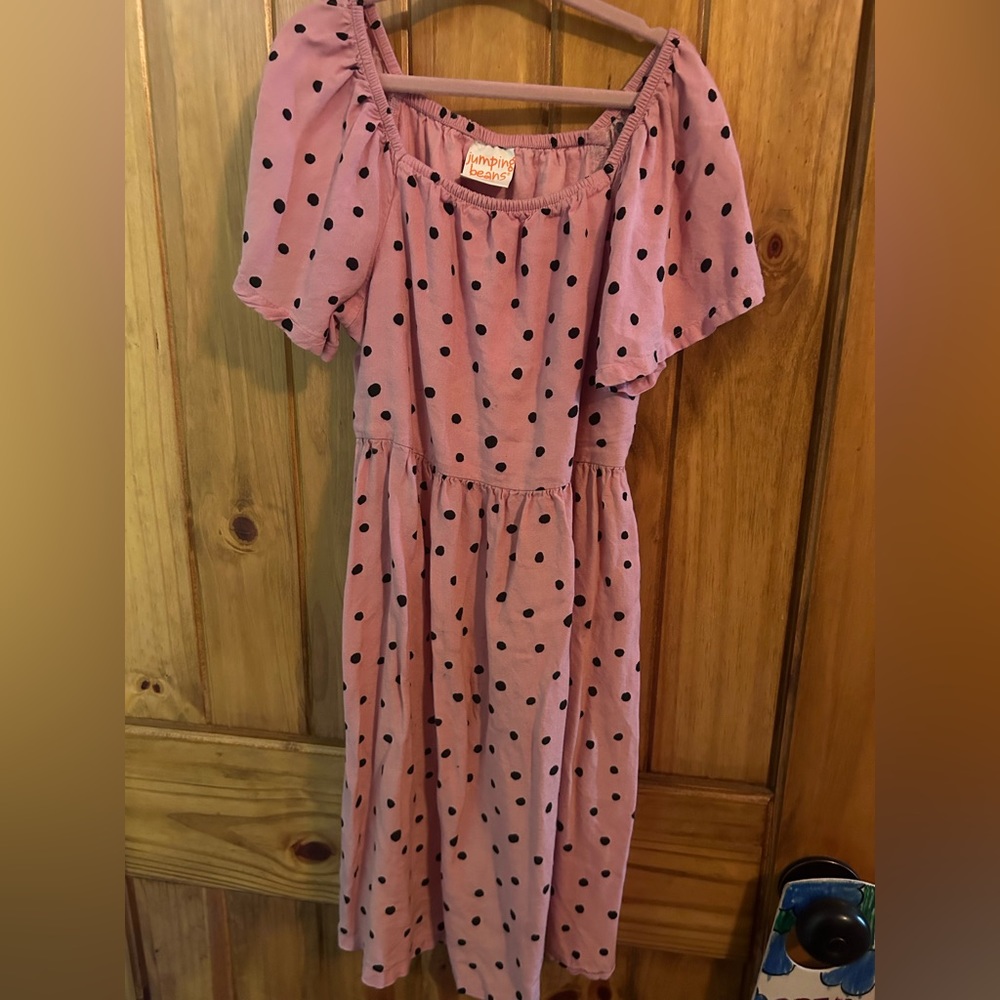 Jumping Beans pink dress with black polka dots size 7